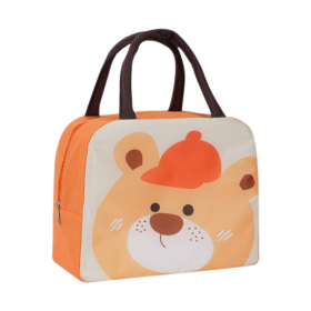 KARBD Insulated Lunch Box Bag with Aluminium Foil Insulation - Orange Colour, Cap Teddy Design