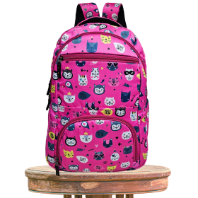 KARBD School Bag Laptop Backpack for Kids Meow Design Pink - Height 18 Inches