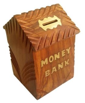 Desi Karigar Wooden Hut Shaped Money Bank - Brown