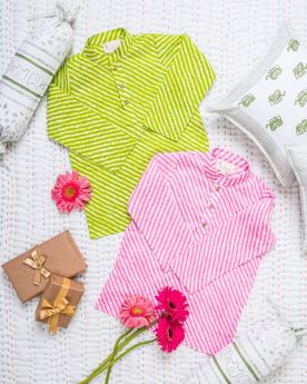ItsyBoo-PINK LEHRIYA KURTA PYJAMA-6-12 Months-Pink