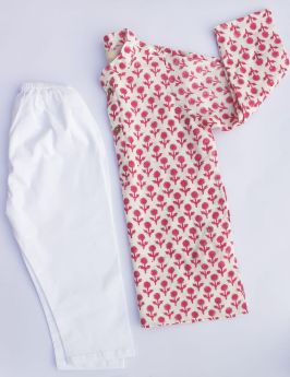ItsyBoo-PINK FLOWER- KURTA PAJAMA SET-6-12 Months