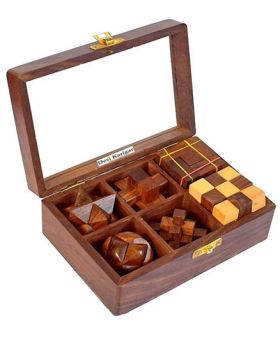 Desi Karigar Wooden 3D Puzzle Six in One Set - Brown