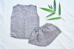 Sankalpa Art Village-Natural Dyed Collar Shirt and Shorts Set-Blue-6-12 Months