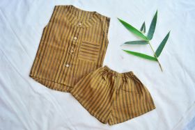 Sankalpa Art Village-Natural Dyed Collar Shirt and Shorts Set-Dark Brown-6-12 Months