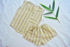 Sankalpa Art Village-Natural Dyed Collar Shirt and Shorts Set-Cream-6-12 Months