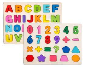LazyToddler Educational Wooden Capital Alphabet, Number and Shape Board for Kids (Alphabet & Shape)