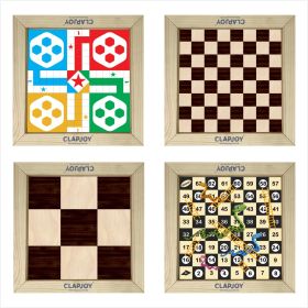 Clapjoy Wooden 4 in 1 Board Game for Kids & Adults| Ludo & Chess |Snake Ladder & Tic Tac Toe| Size 14 x 14 inch | Ideal for Parties, Fun, and Family Game Nights