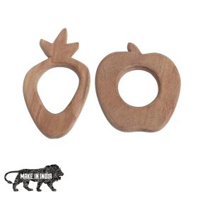 GIFT EQUALS LOVE LLP-Neem Wooden Teether for Toddlers 2 Pcs (Apple and Carrot)