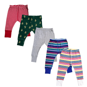 Kindermum Organic Cotton Baby Kids Rib Pants Pyjamas / Pajamas Assorted Prints- Pack of 5