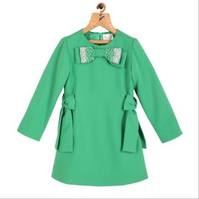 Kiddorama-Green knee length dress with pearl bow