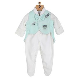 Kiddorama-White velvet romper with prince embroidered waist coat
