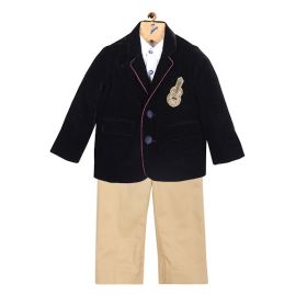 Kiddorama-Navy blue guitar patched coat and shirt pant set