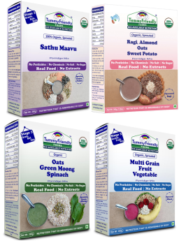 TummyFriendly Foods-Organic Certified Stage3 Sprouted Porridge Mixes Combo - 4 Packs With Oats | Organic Baby Food for 8 Months Old Baby |4 Packs, 200g Each