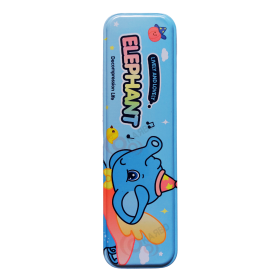 KARBD Cartoon Hardtop 2 Compartment Small Size Metal Pencil Box - Elephant Design, Blue Colour