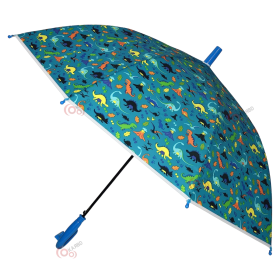 KARBD Kids Umbrella Auto Open with Whistle - Dinosaur Design, Turquoise Blue Colour