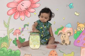 Myra Miracles-A Line Cotton Dress - Green Floral