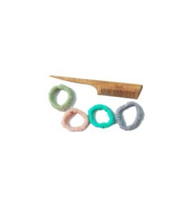 A Tiny Moppet-Neem wood comb | Pintail count 1 | Scrunchies count 4 - ATM-0022