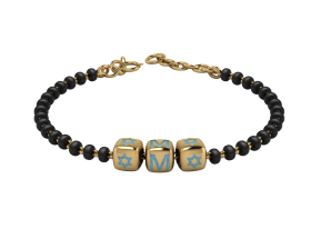 SterliNg Silver INitial Nazariya for Baby &amp; Child with Dice Babykubes-18 Kt Gold Plated-4"-Blue