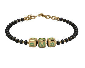 SterliNg Silver INitial Nazariya for Baby &amp; Child with Dice Babykubes-18 Kt Gold Plated-4"-Green