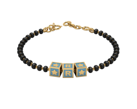 SterliNg Silver INitial Nazariya for Baby &amp; Child with Square Babykubes-18 Kt Gold Plated-4"-Blue