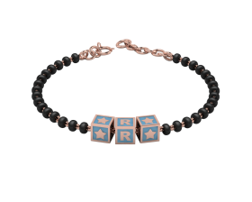 SterliNg Silver INitial Nazariya for Baby &amp; Child with Square Babykubes-18 Kt PiNk Gold Plated-4"-Blue