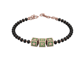 SterliNg Silver INitial Nazariya for Baby &amp; Child with Square Babykubes-18 Kt PiNk Gold Plated-4"-Green