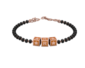 SterliNg Silver INitial Nazariya for Baby &amp; Child with Square Babykubes-18 Kt PiNk Gold Plated-4"-Orange