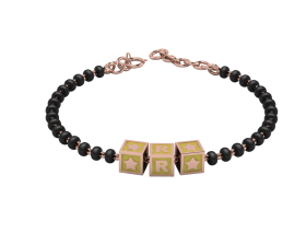 SterliNg Silver INitial Nazariya for Baby &amp; Child with Square Babykubes-18 Kt PiNk Gold Plated-4"-Yellow