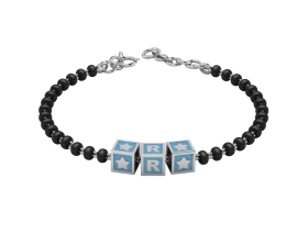 SterliNg Silver INitial Nazariya for Baby &amp; Child with Square Babykubes-Blue-4"