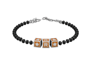 SterliNg Silver INitial Nazariya for Baby &amp; Child with Square Babykubes-Orange-4"