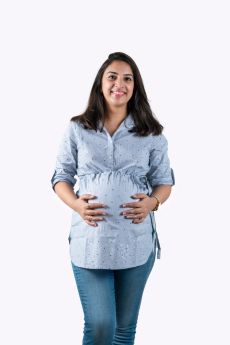 Chicmomz-Black striped shirt style maternity top