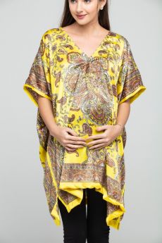 Charismomic-Arabian Queen's Silk Kaftan Top in Lemon