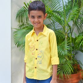 Nanhey-Dinosaurs Embroidered Shirt - Yellow