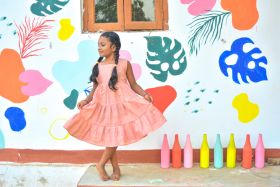 Sankalpa Art Village-Tiered Dress-6-12 Months-Pink