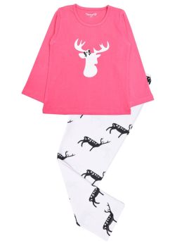 Funkrafts Clothing- Girls Full Sleeves T-shirt and Bottom Night suit Animal Print - Pink & White
