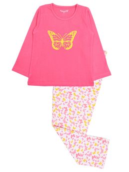 Funkrafts Clothing Girls Full Sleeves T-shirt and Bottom Nightsuit Animal Print - Pink & White