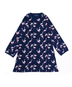 Funkrafts Clothing - Girls Full Sleeves Nighty Flemingo Print - Navy Blue