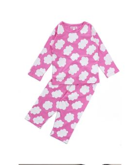 Funkrafts Clothing -Girls Full Sleeves Night Suit Clouds Print - Pink 