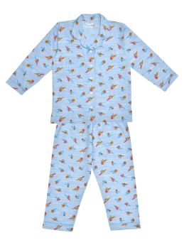 Funkrafts Boys Full Sleeves 100% Cotton Printed Nightsuit -  Blue-3-4 Years