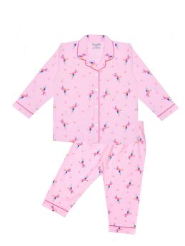 Funkrafts Girls Full Sleeves 100% Cotton Printed Nightsuit -  Pink-3-4 Years