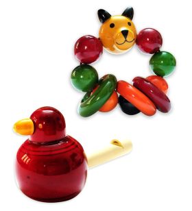 Lil Amigos Nest Channapatna Wooden Toys ( 1 Years+) Multicolor - Improves Hand Eye Coordination & Sound Skills Rattle & Bird Whistler Toys Set Pack of 2 - (Red Color)