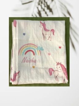 Trunkbox Baby - Unicorns and rainbows customised swaddle