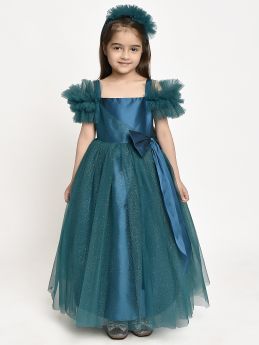 Jelly Jones  Sparkle Bow Gown with Hair Band -Green-2-3 Years
