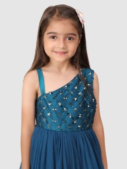 Jelly Jones- Duel shade Asymtric Sequance Flared Dress-128