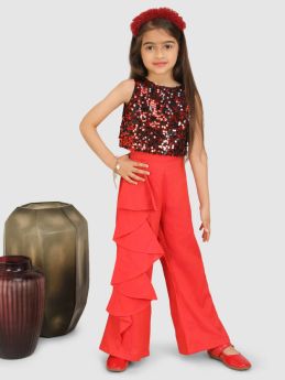 Jelly Jones  Sequance Top & Frilled Bell bottom pant -Rose Gold