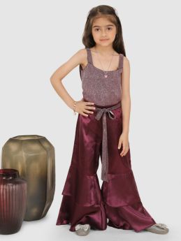 Jelly Jones Sparkle top with plazoo pant emblished with belt -Wine 