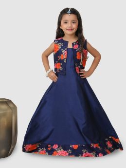 Jelly Jones Gown with Florl print Jacket Navy Blue-JJ#165