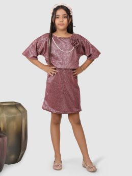 Jelly Jones Knee Length Glitter Dress with pearl embelishment  Pink-JJ#166