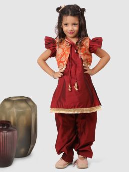 Jelly Jones  Salwar Kurti set with orange jacket Maroon-JJ#173-3-4 Years