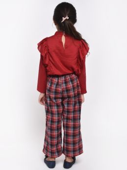Jelly Jones-Maroon Top with Maroon Check Cullote Set